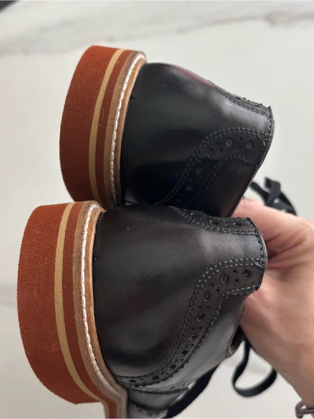 Gordon Rush Black Brogue Wingtip Oxfords with Brown Sole 10.5